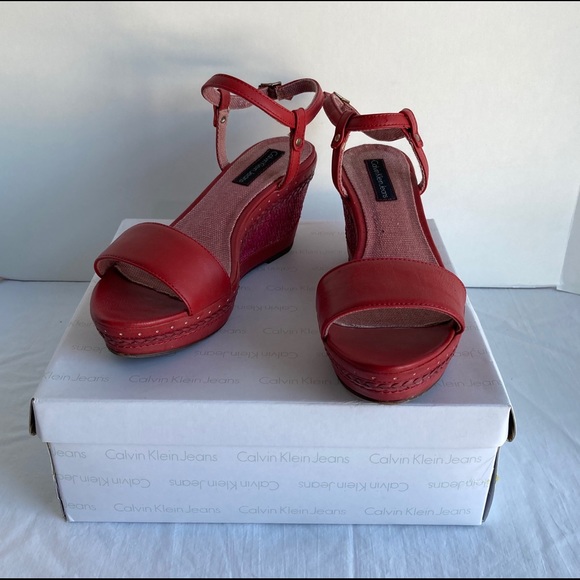 Calvin Klein Jeans Shoes - Calvin Klein Red Sandrine Smooth Wedge Sandals